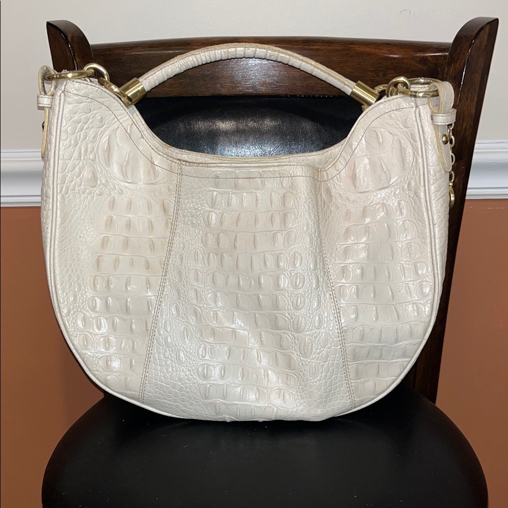 BRAHMIN Elegant Cream Crocodile-Embossed CARMELLA MELBOURNE LARGE HOBO